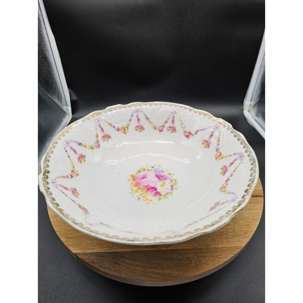 Vintage Victoria Austria Serving Bowl Flowers And‎ Gold Gilt